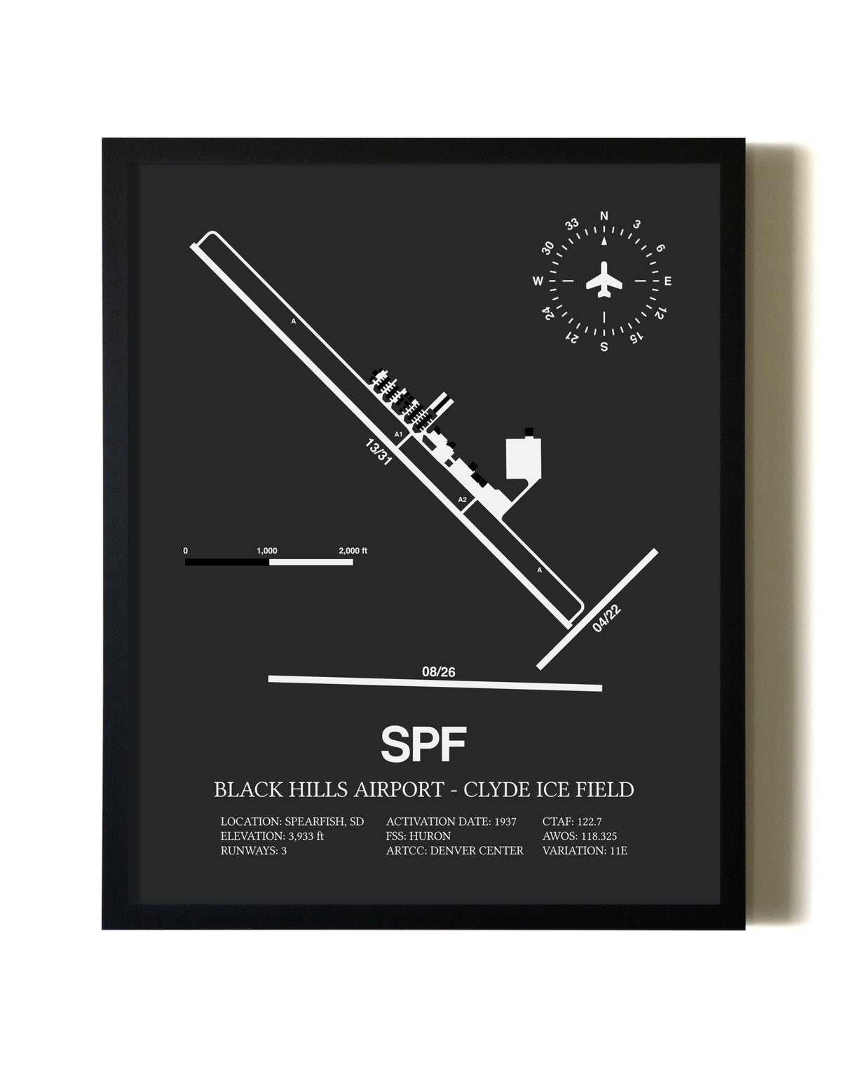 Unframed Black Hills Airport-Clyde Ice Field map print poster