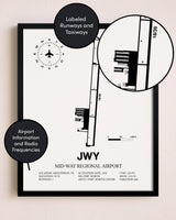 Framed Mid-Way Regional Airport layout wall art poster