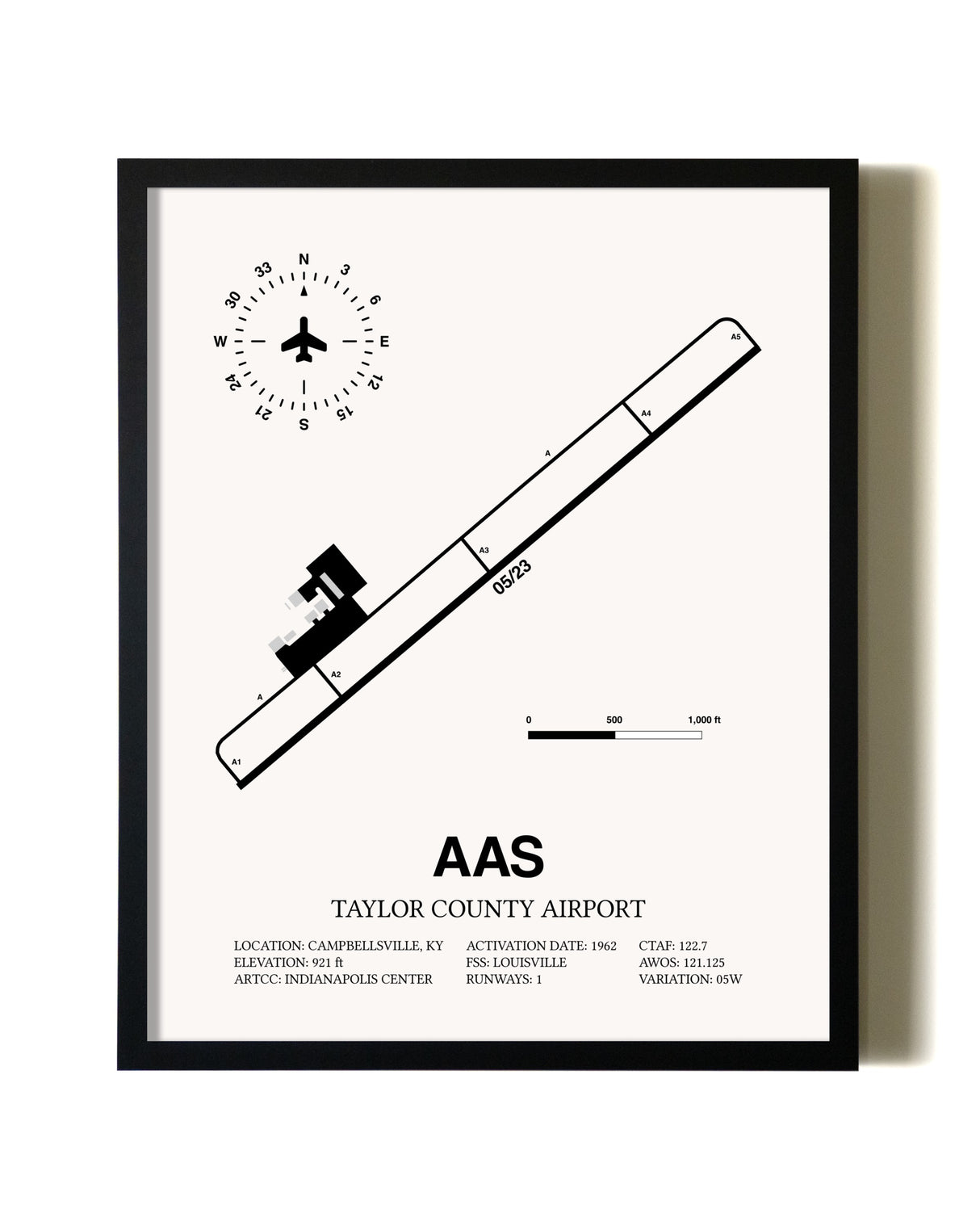 Framed Taylor County Airport wall art poster in black frame