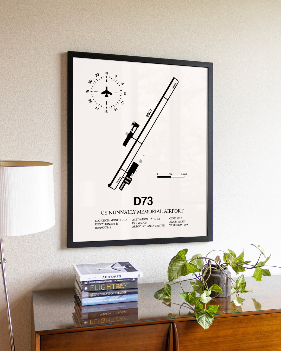 Cy Nunnally Memorial Airport aviation wall décor in black wood frame