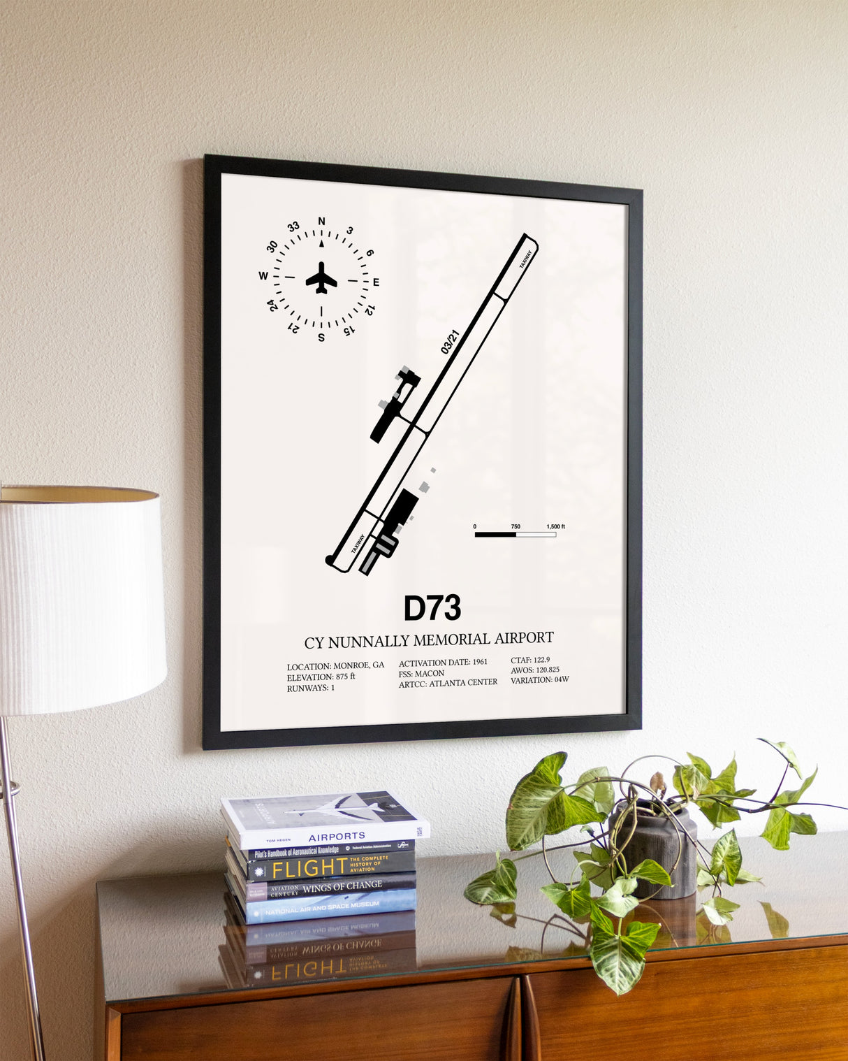 Cy Nunnally Memorial Airport aviation wall décor in black wood frame