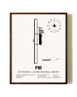 Hattiesburg / Laurel Regional Airport aviation print in walnut frame