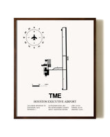 Houston Executive Airport aviation print in walnut frame