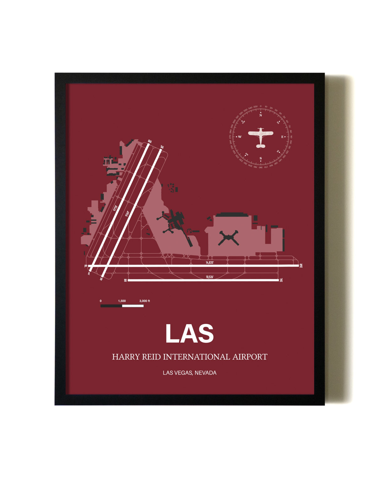 Red Framed Harry Reid International Airport wall art poster in black frame