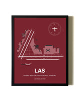 Red Framed Harry Reid International Airport wall art poster in black frame