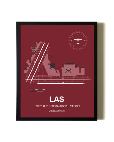 Red Framed Harry Reid International Airport wall art poster in black frame