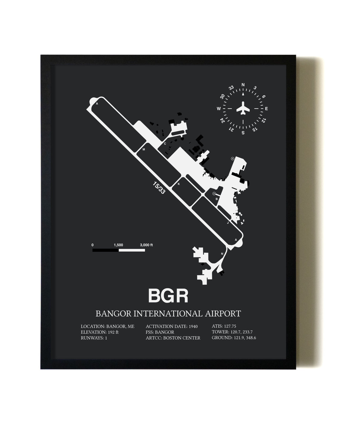 Unframed Bangor International Airport map print poster