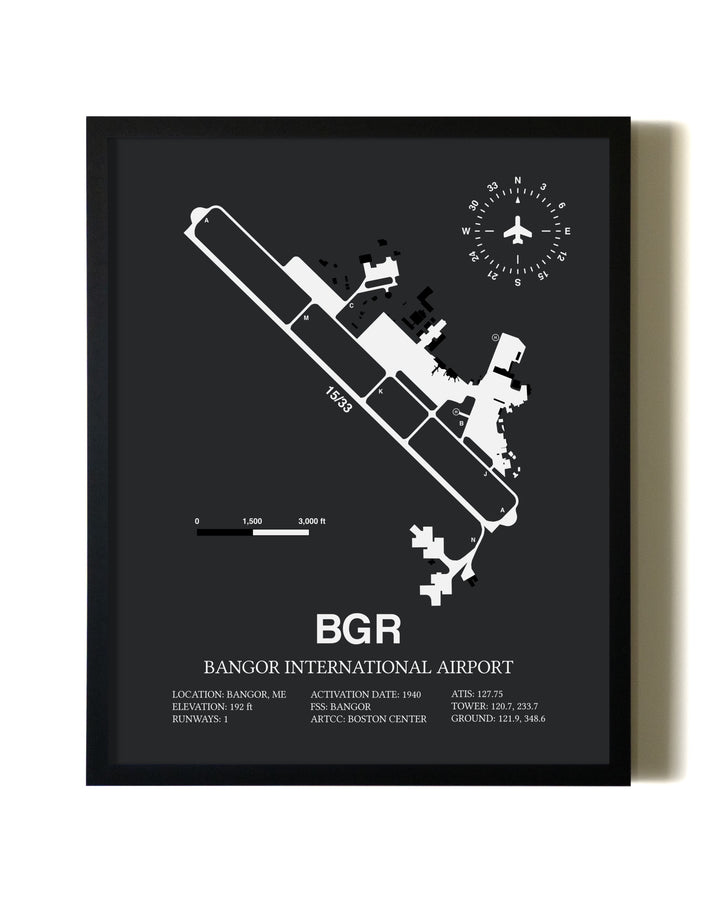 Unframed Bangor International Airport map print poster
