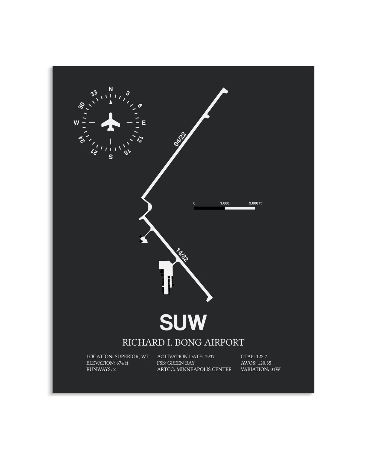 Gray Framed Richard I Bong Airport layout wall art poster