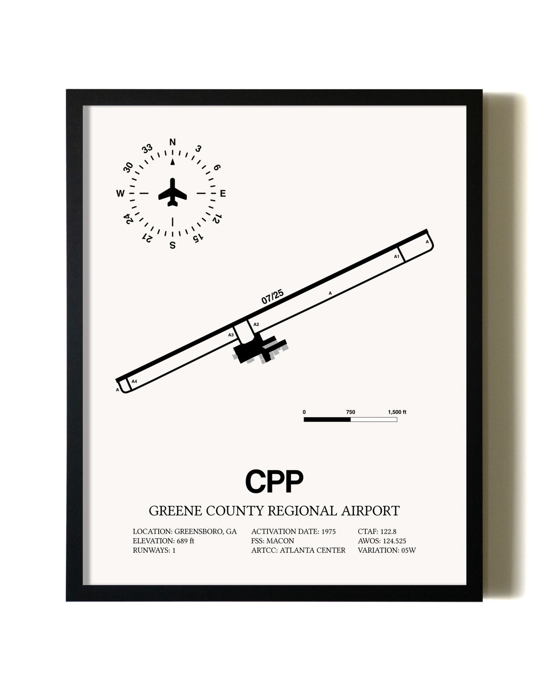 Framed Greene County Regional Airport wall art poster in black frame