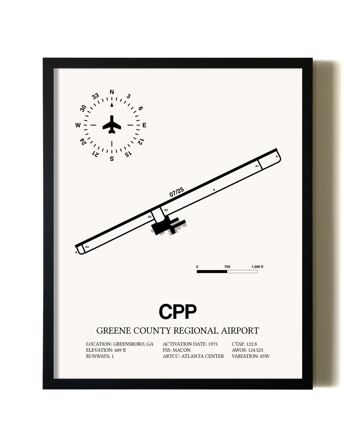 Framed Greene County Regional Airport wall art poster in black frame