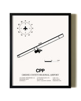 Framed Greene County Regional Airport wall art poster in black frame