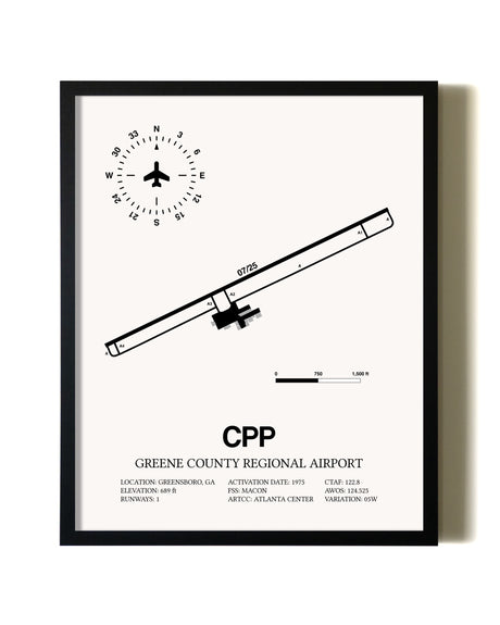 Framed Greene County Regional Airport wall art poster in black frame
