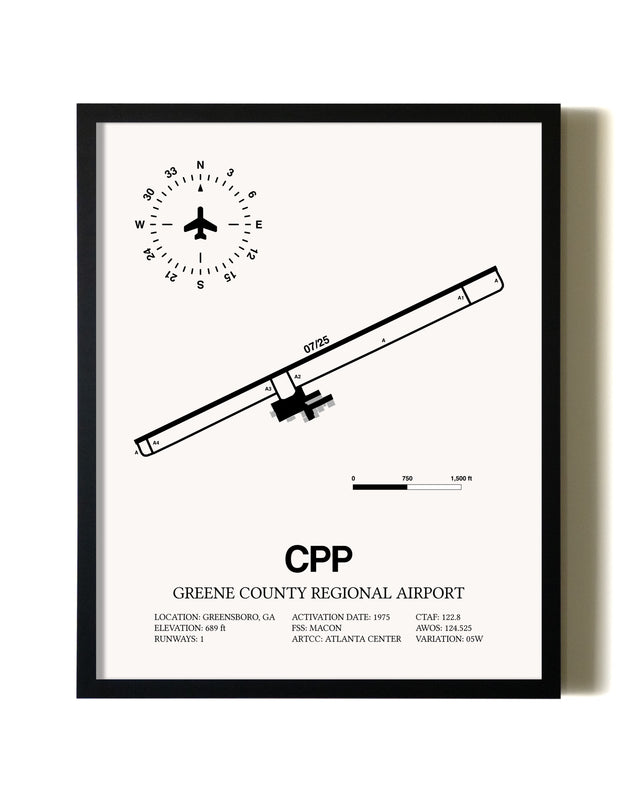 Framed Greene County Regional Airport wall art poster in black frame