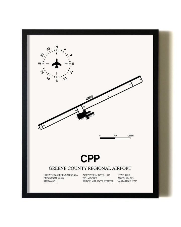 Framed Greene County Regional Airport wall art poster in black frame