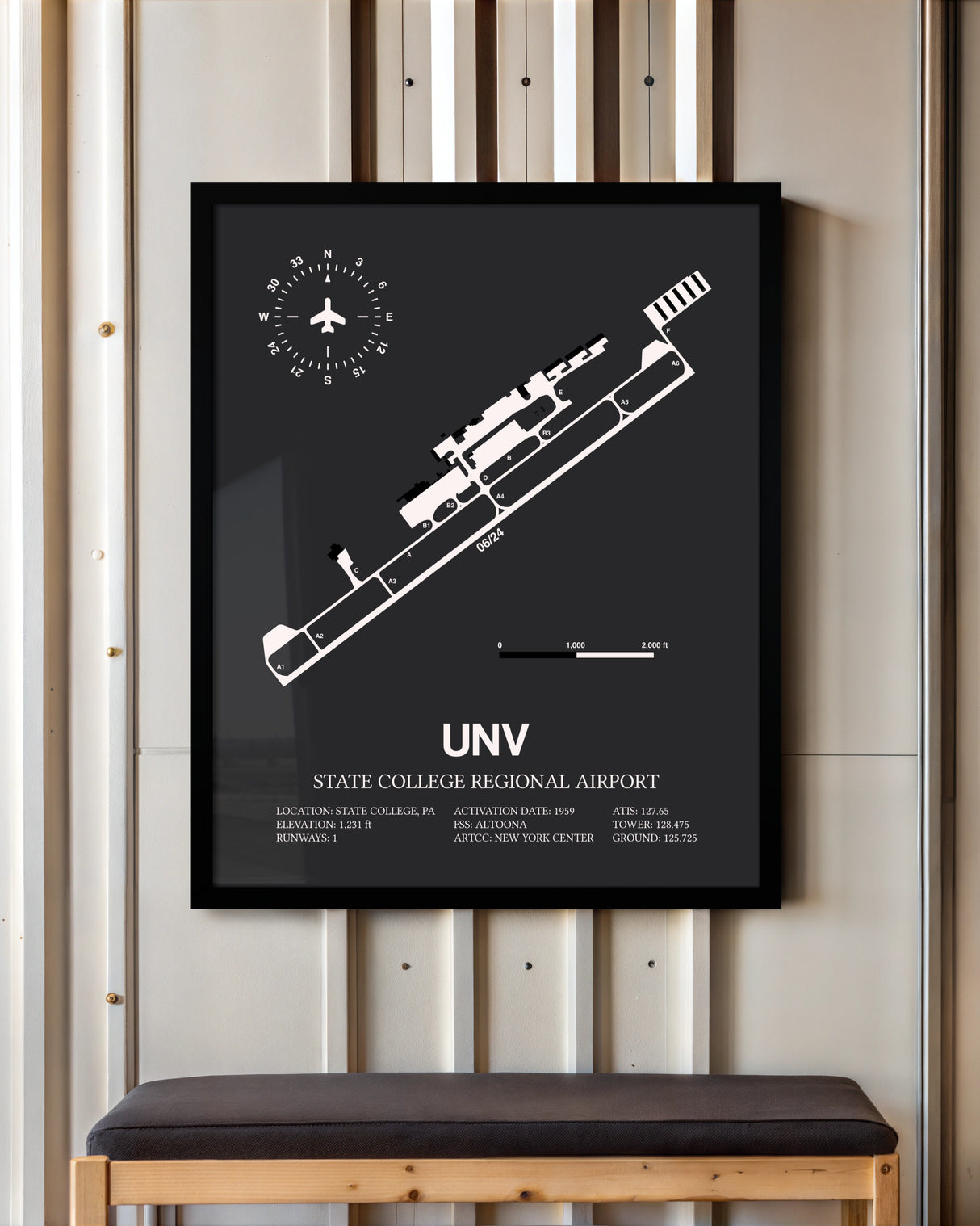 Frame color options for State College Regional Airport Wall Art