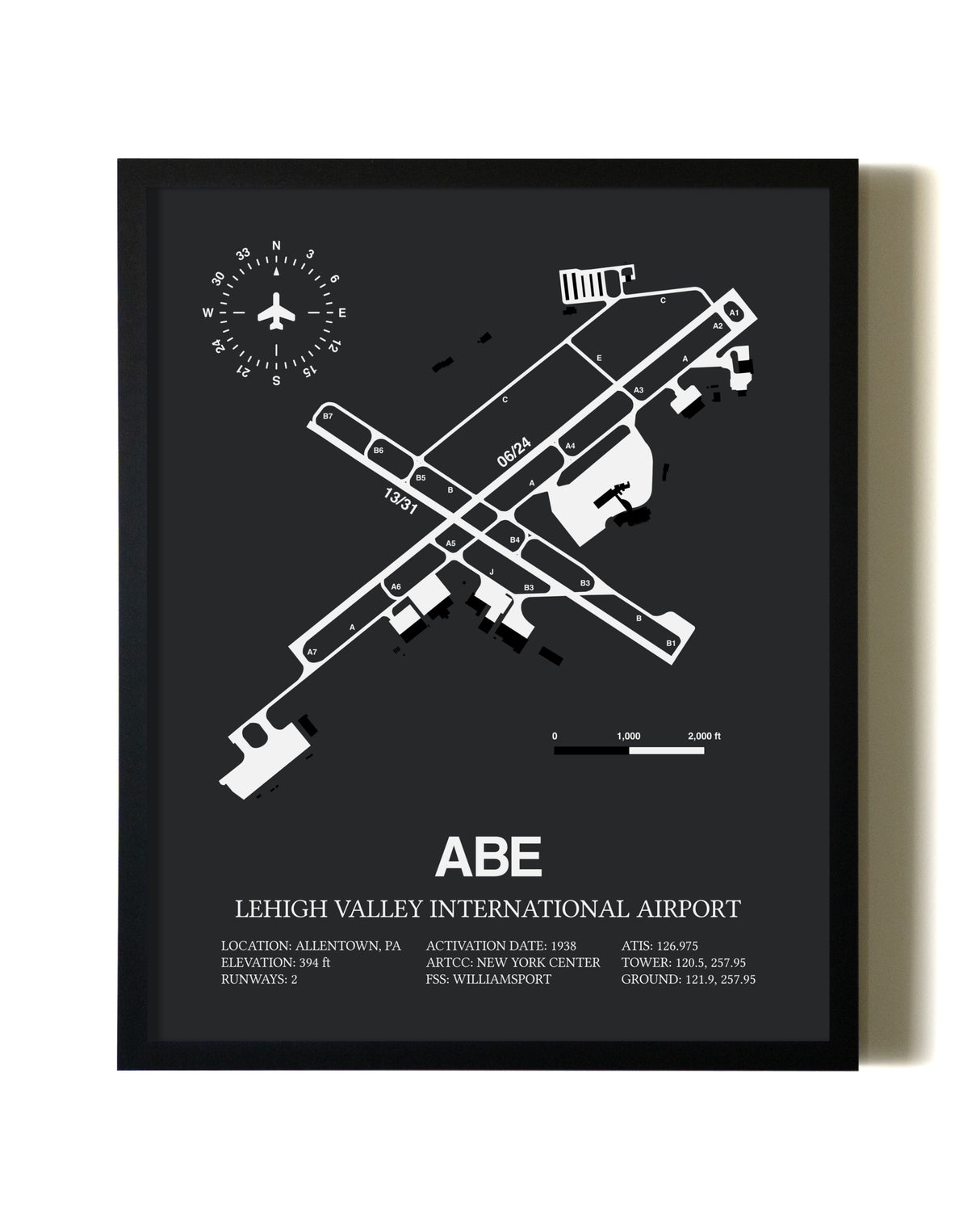 Unframed Lehigh Valley International Airport map print poster