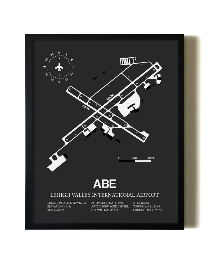 Unframed Lehigh Valley International Airport map print poster