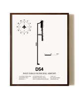 West Fargo Municipal Airport aviation print in walnut frame
