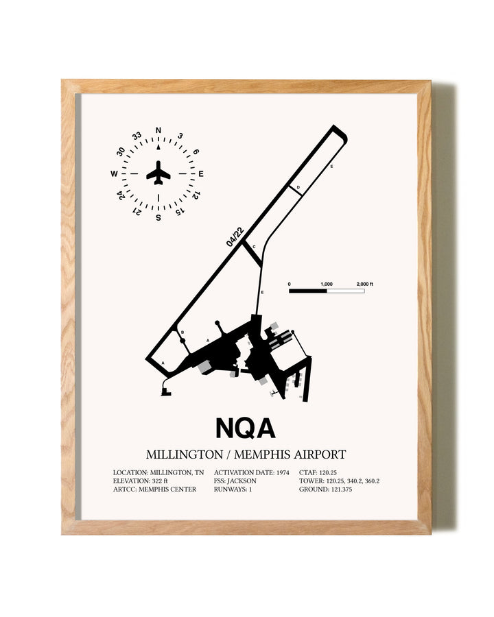Millington / Memphis Airport framed print in natural wood frame