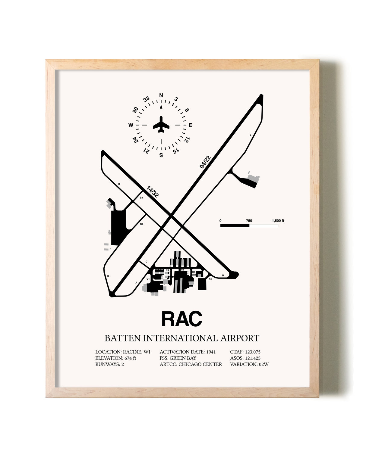 Batten International Airport framed wall art in white frame