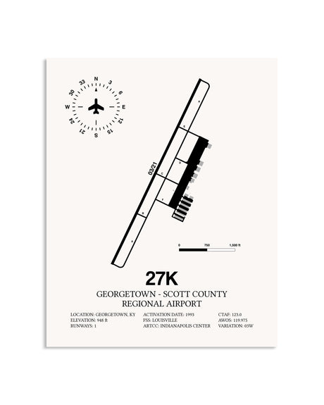 Gray Georgetown - Scott County Regional Airport framed poster displayed in an airplane hangar