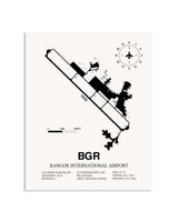 Gray Bangor International Airport framed poster displayed in an airplane hangar