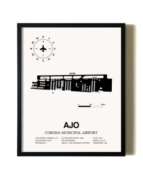 Framed Corona Municipal Airport wall art poster in black frame