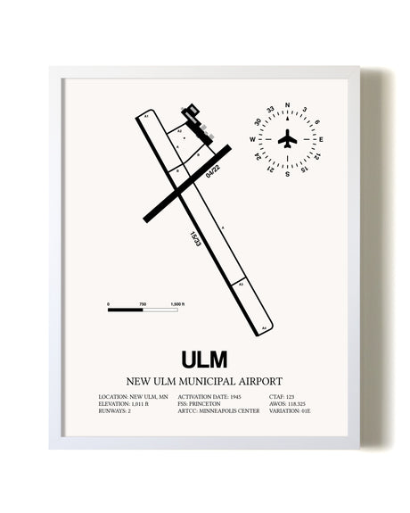 New Ulm Municipal Airport airport map poster in oak frame
