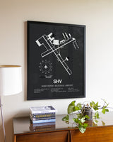 Gray Framed Shreveport Regional Airport wall art poster in black frame