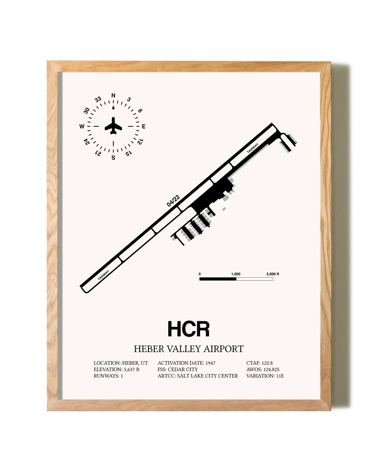 Heber Valley Airport framed print in natural wood frame