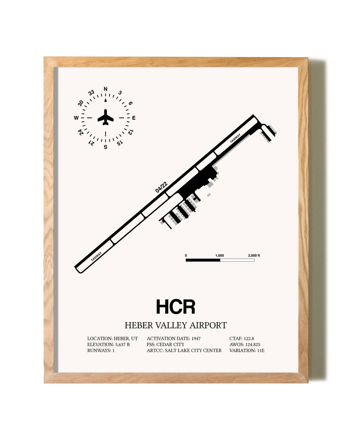 Heber Valley Airport framed print in natural wood frame