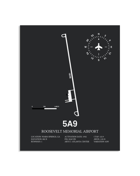 Gray Framed Roosevelt Memorial Airport layout wall art poster