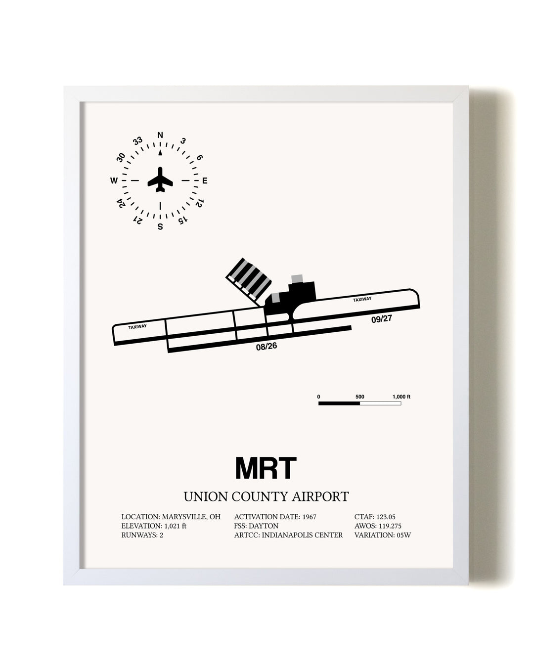 Union County Airport airport map poster in oak frame