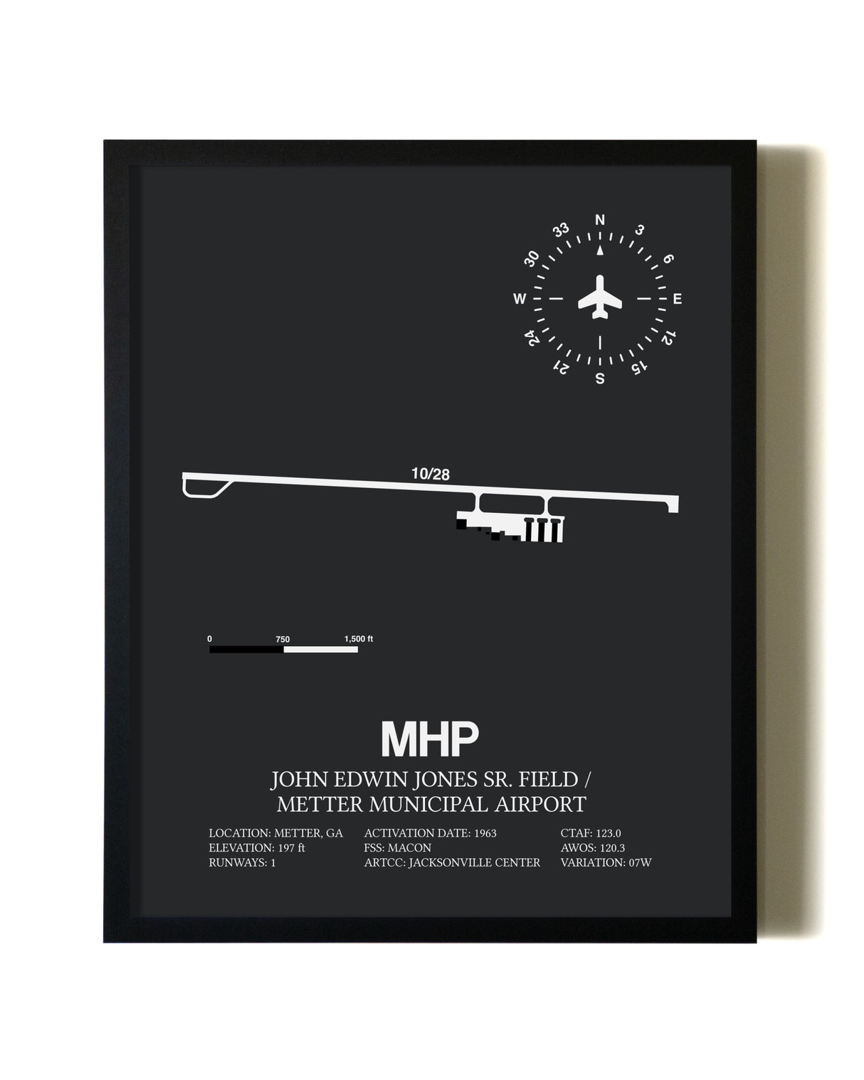 Unframed John Edwin Jones Sr Field / Metter Municipal Airport map print poster