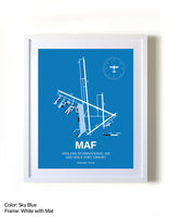 Midland International Air and Space Port Airport framed wall art in white frame with mat