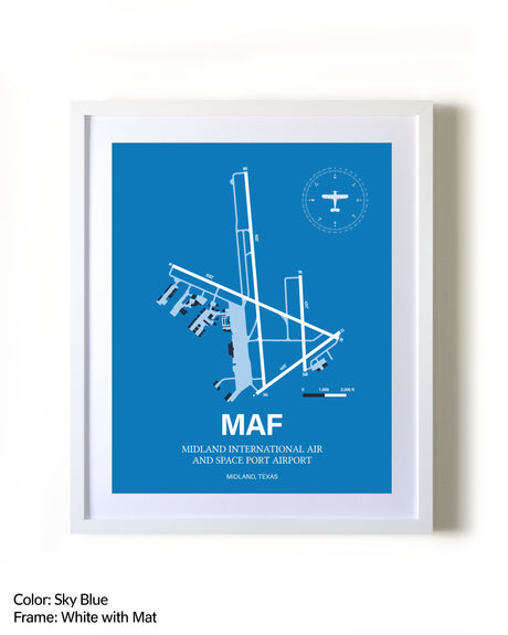 Midland International Air and Space Port Airport framed wall art in white frame with mat