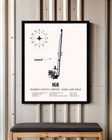 Warren County Airport / John Lane Field framed poster displayed in an airplane hangar