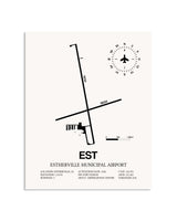 Gray Estherville Municipal Airport framed poster displayed in an airplane hangar