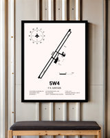 P K Airpark framed poster displayed in an airplane hangar