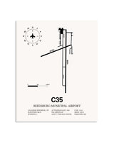 Gray Reedsburg Municipal Airport framed poster displayed in an airplane hangar