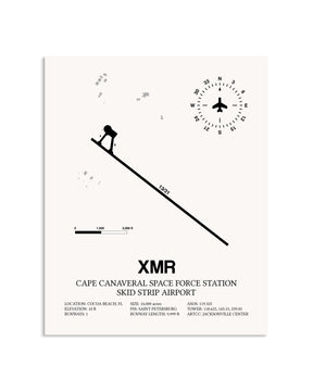 Gray Cape Canaveral Space Force Station Skid Strip Airport framed poster displayed in an airplane hangar