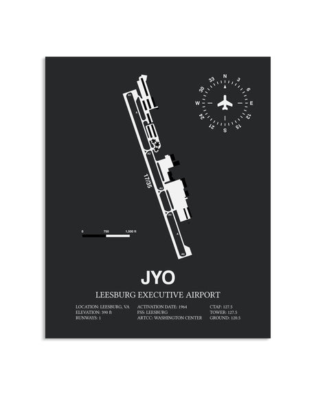 Gray Framed Leesburg Executive Airport layout wall art poster