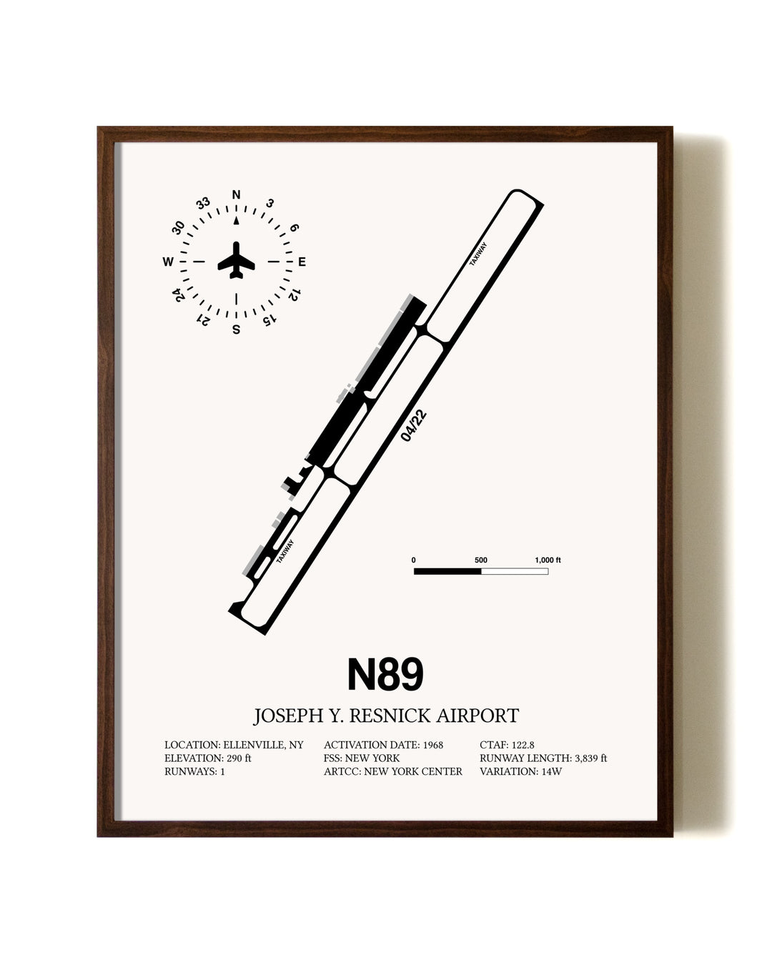 Joseph Y. Resnick Airport aviation print in walnut frame