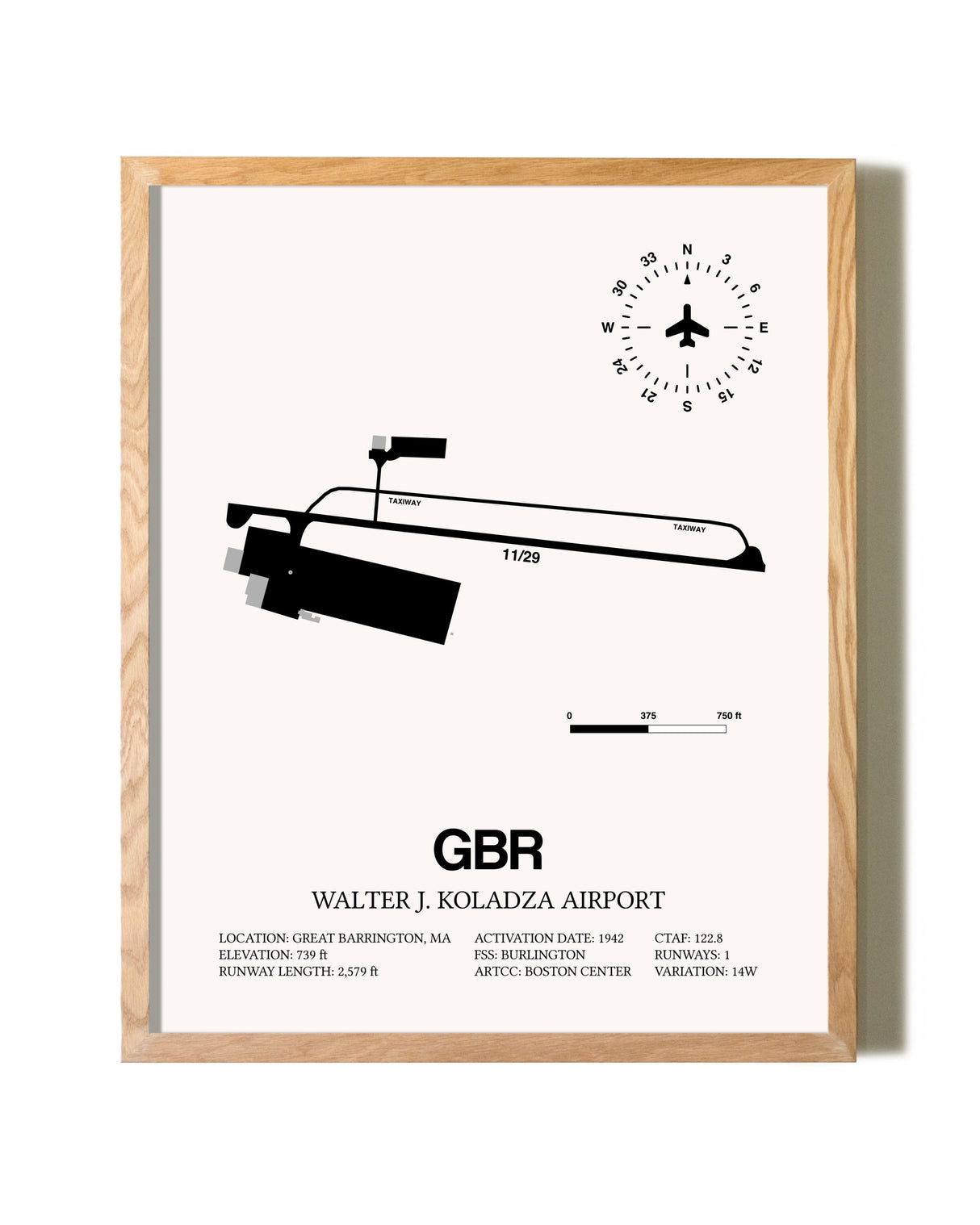 Walter J. Koladza Airport framed print in natural wood frame