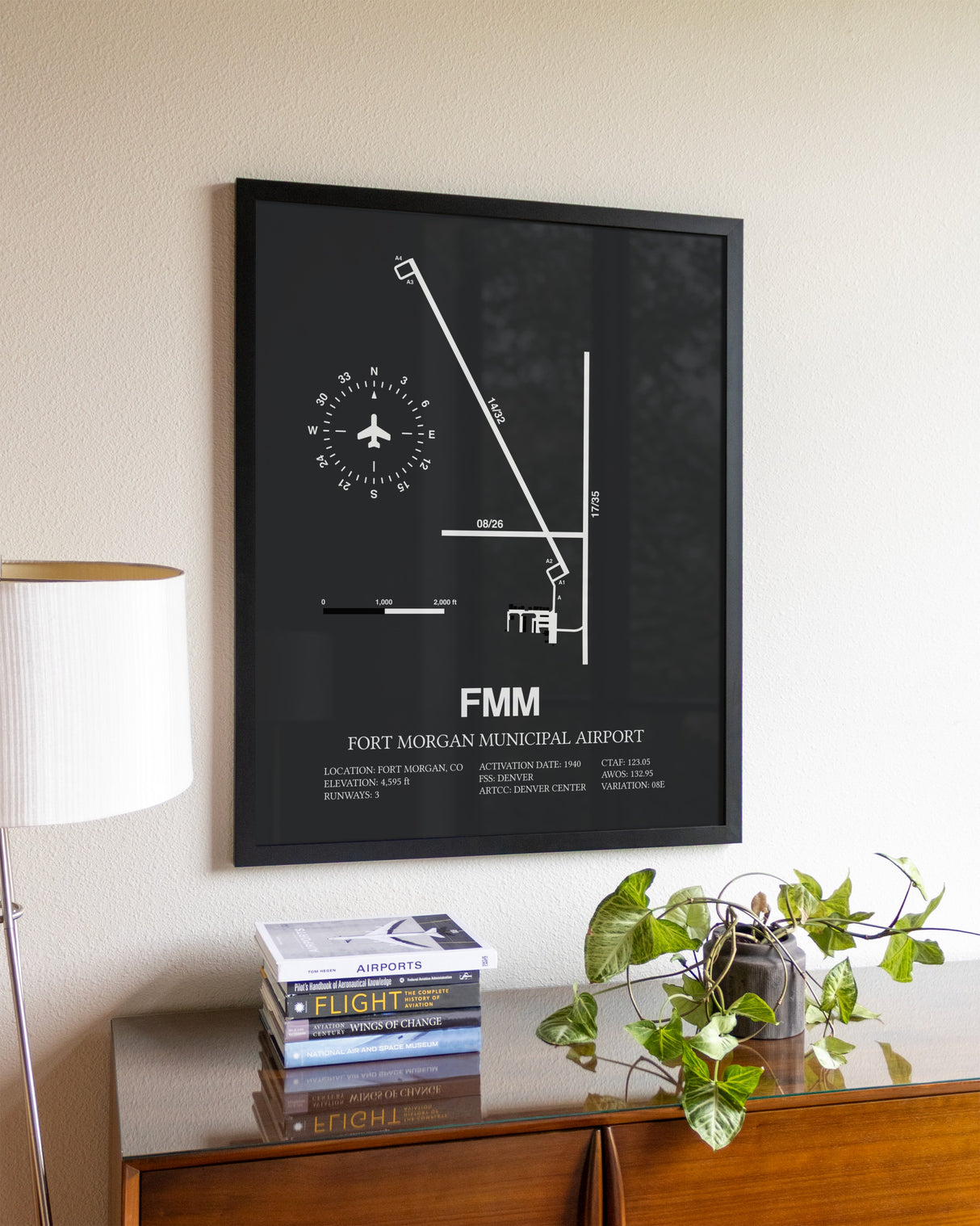 Gray Framed Fort Morgan Municipal Airport wall art poster in black frame