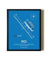 Sky Blue Richmond Executive-Chesterfield County Airport aviation wall décor in black wood frame