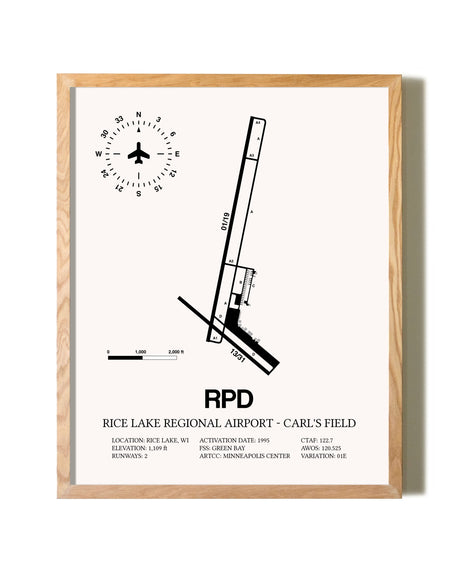 Rice Lake Regional Airport-Carl's Field framed print in natural wood frame