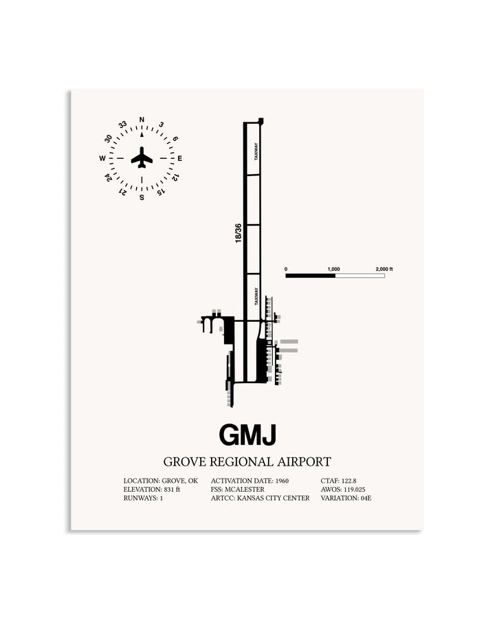 Gray Grove Regional Airport framed poster displayed in an airplane hangar
