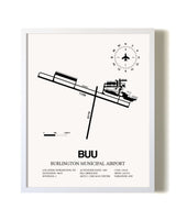 Burlington Municipal Airport airport map poster in oak frame